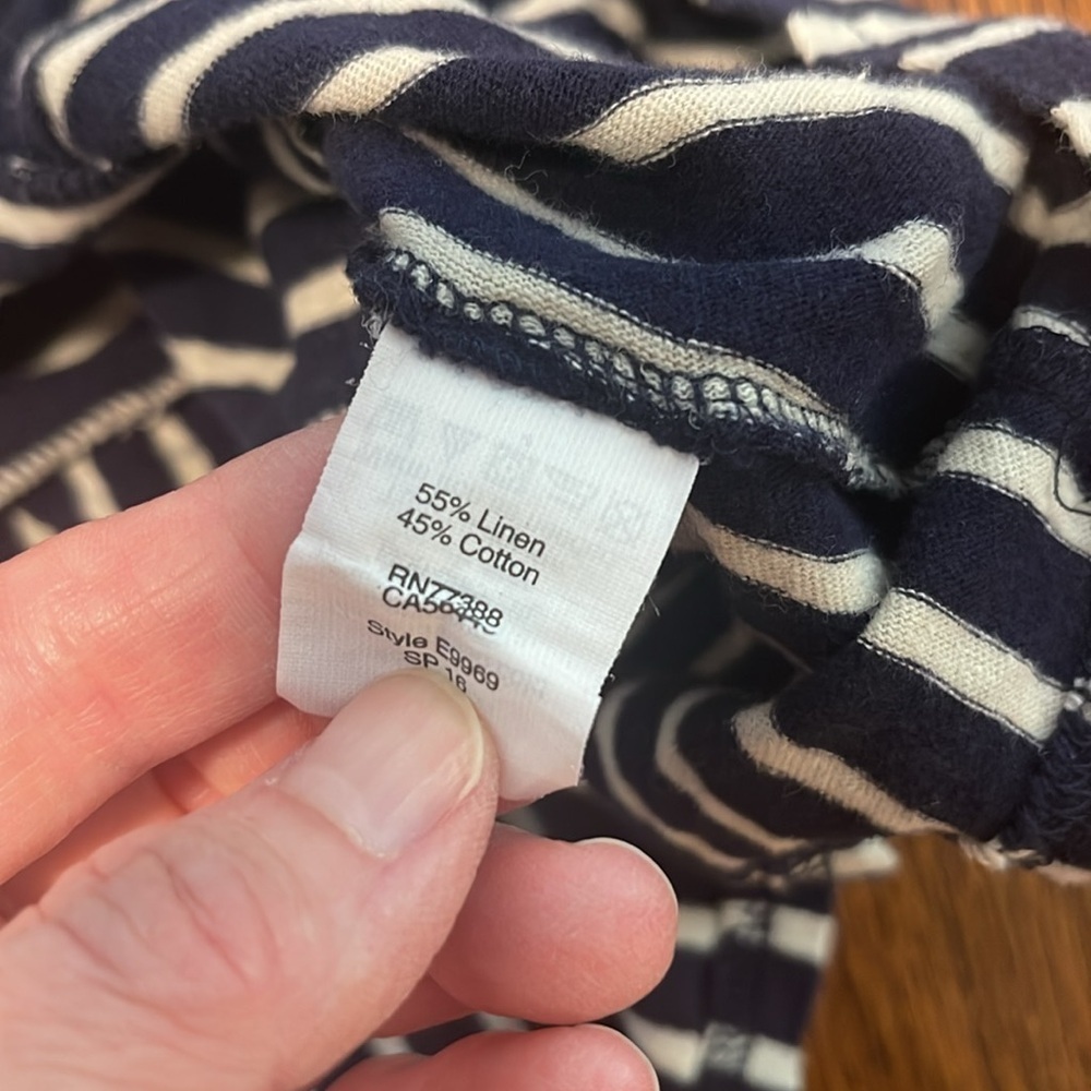 Madewell Striped Short Sleeve top Navy blue white Medium Peplum linen cotton - Picture 7 of 7